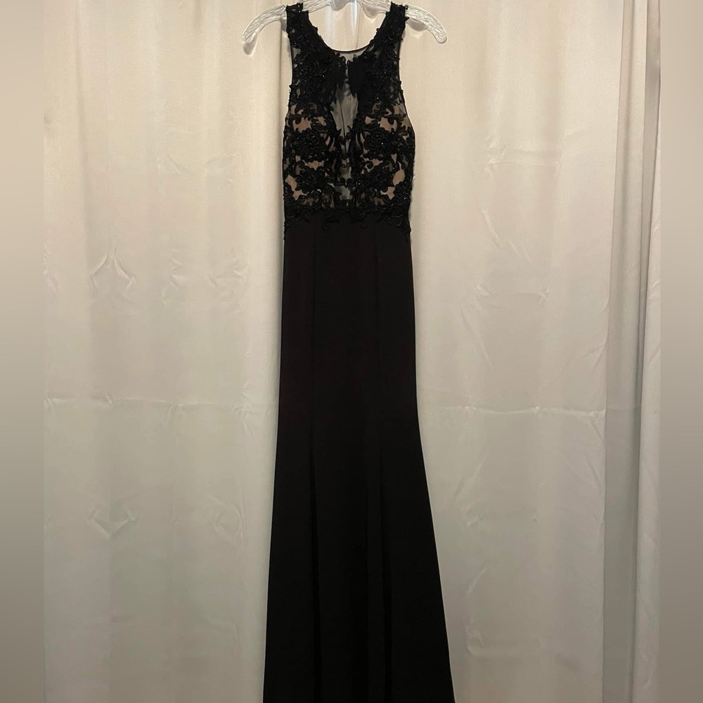 La Femme Black Lace Prom Dress